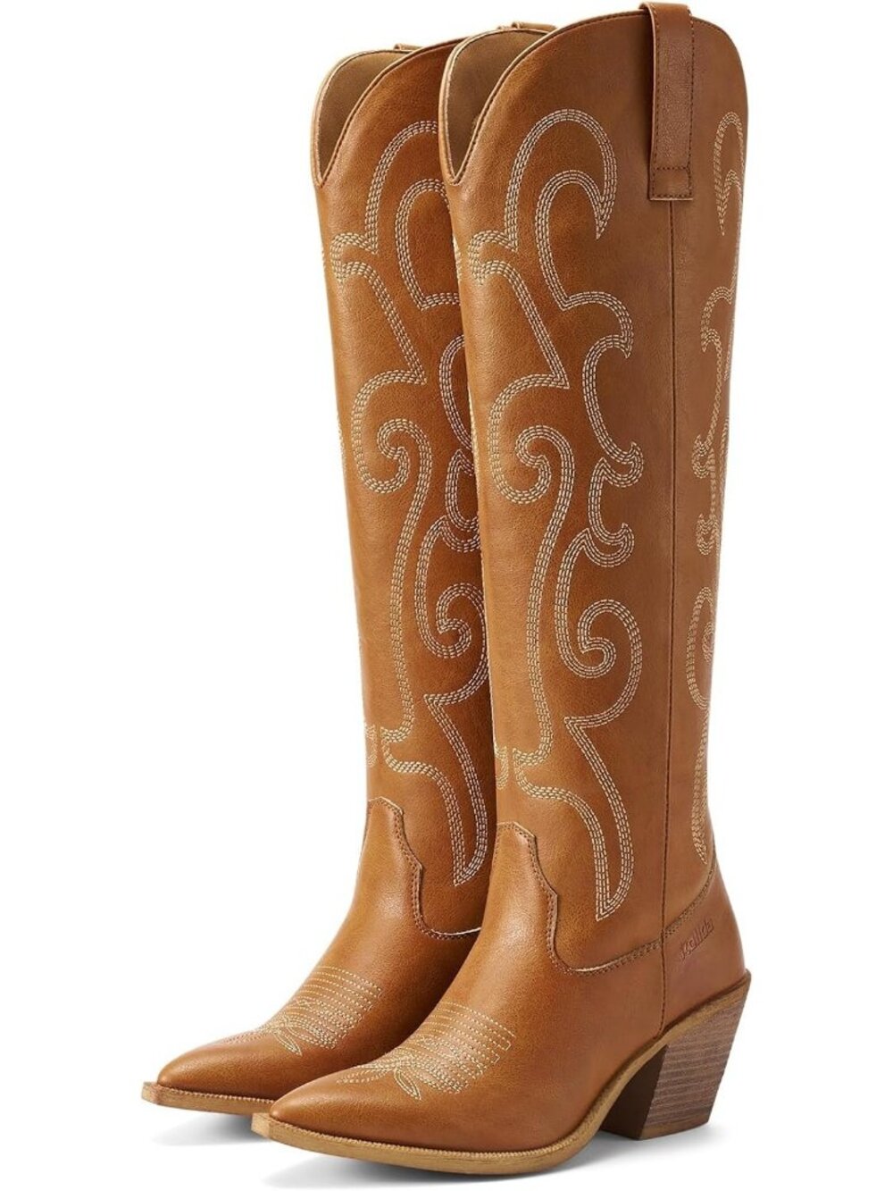 Women's Brown Pointy Toe Western Cowboy Cowgirl Embroidered Knee High Boots